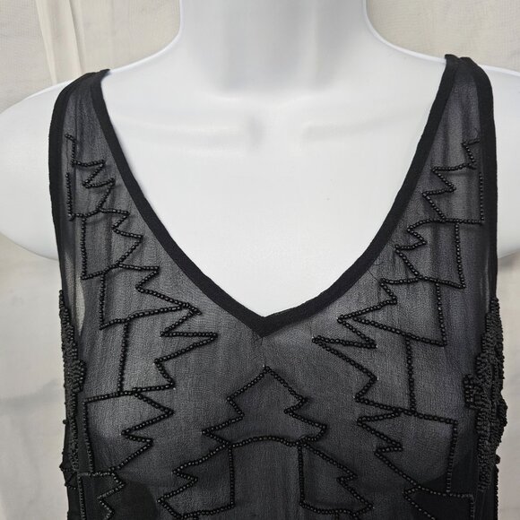 Vintage True Religion Tank Black Silk Beaded Sheer Goth Whimsigoth Fairy XS - Picture 2 of 11